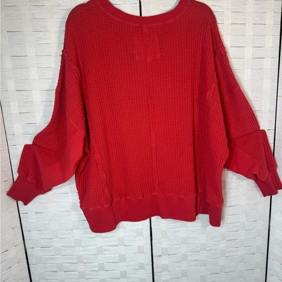 American Eagle Outfitters Women's Oversized Big Hug Waffle Crew Neck Sweatshirt - Picture 8 of 12